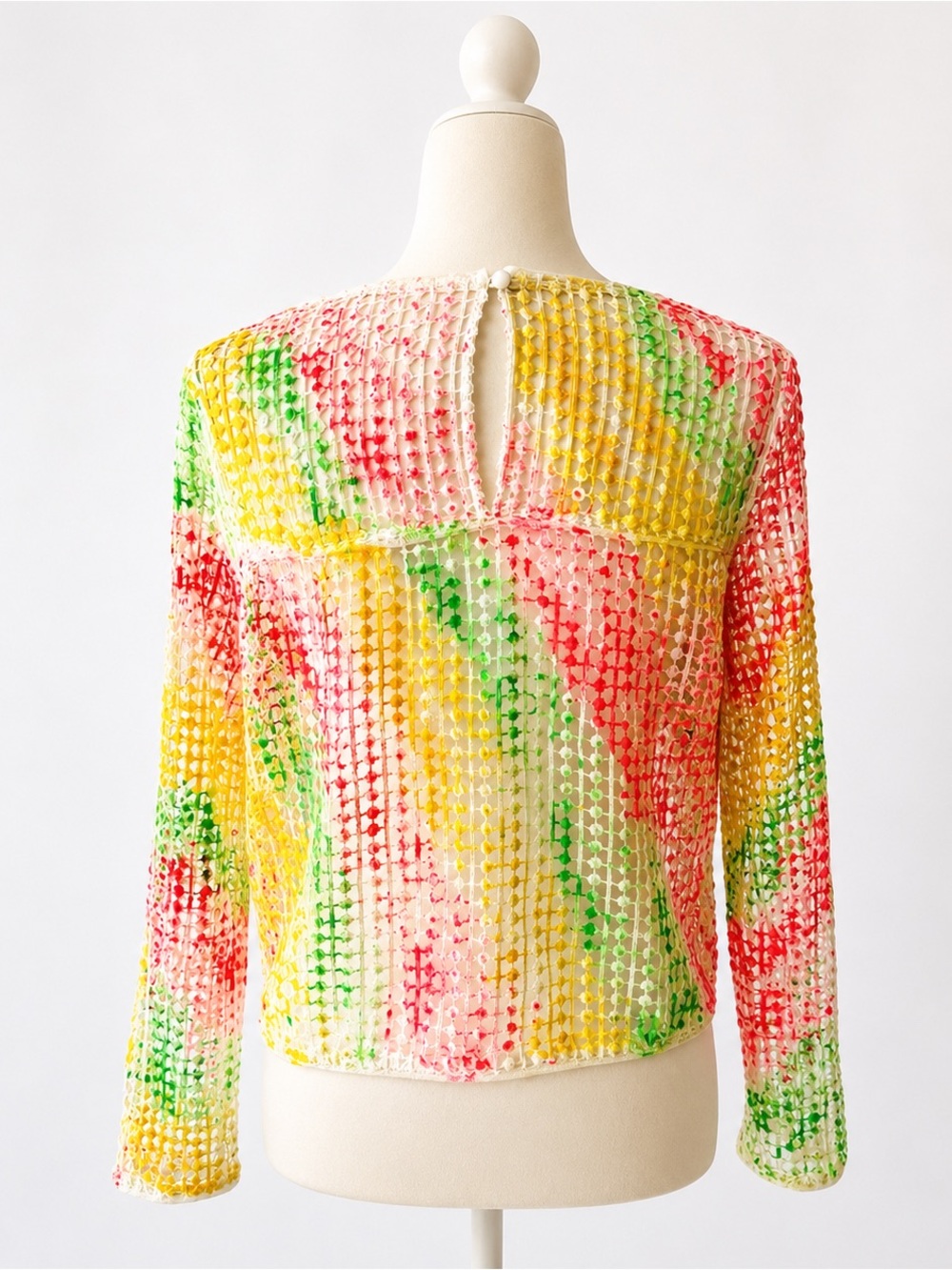 Tropicália Reworked Hand-Painted Open-Knit Mesh Top - Picture 4 of 4